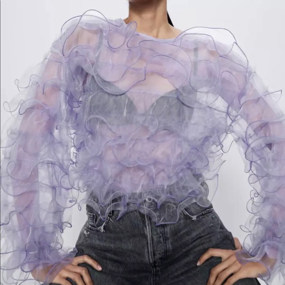 ZARA LIMITED EDITION RUFFLED LILAC SHIRT TOP - Picture 2 of 6